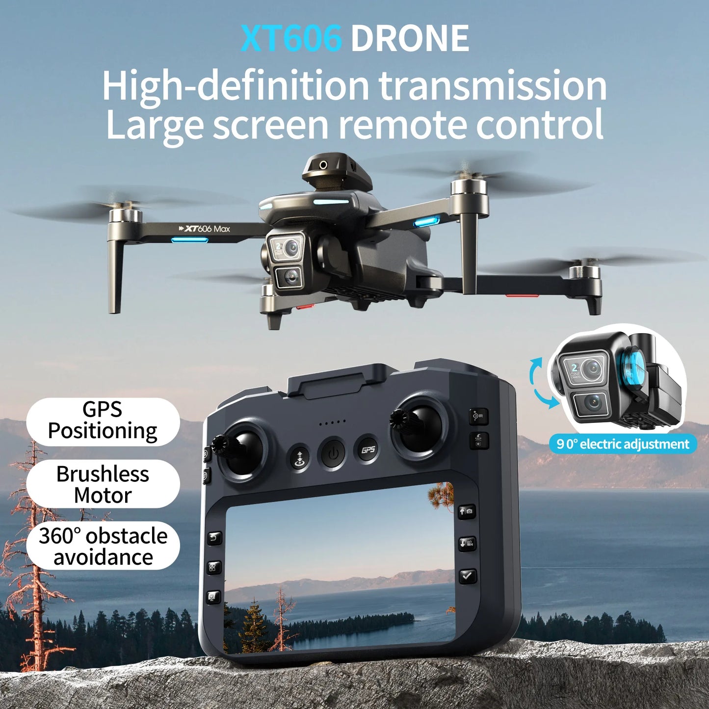 Dron GPS Lenovo NEW XT606 8K HD profesional con doble cámara, WIFI 5G FPV, evitación de obstáculos, cuadricóptero RC sin escobillas, juguete dron