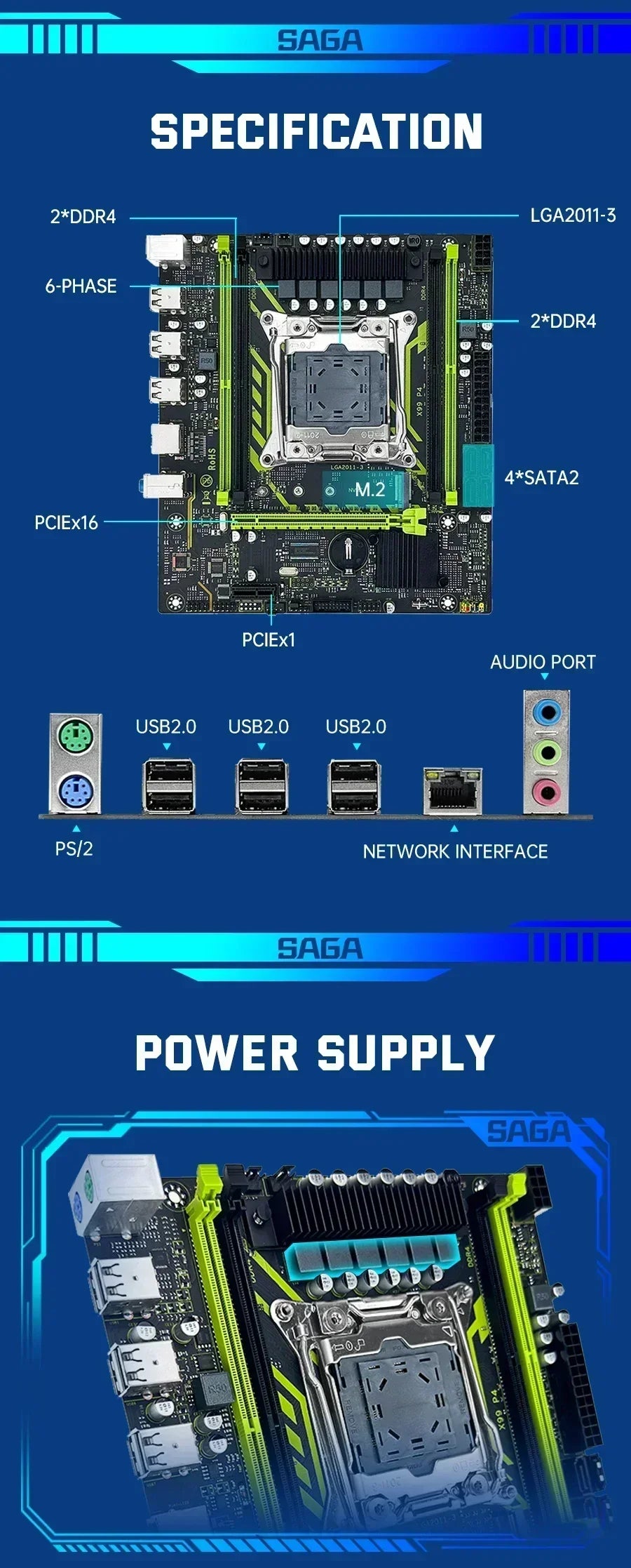 Ensemble de carte mère SOYO X99 avec processeur LGA2011-3 Xeon E5 2630 V4, DDR4 8 Go (1*8 Go) 2133 MHz RAM, NVME M.2 SATA, accessoires informatiques