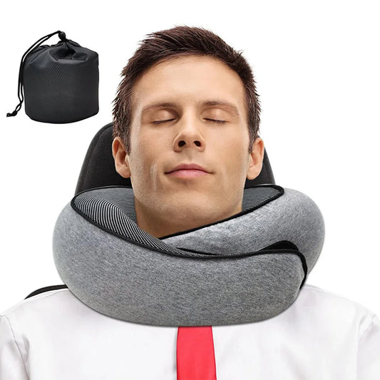 U-shaped snail-style memory foam travel pillow, neck support, portable, adjustable, soft, lunch break, sleeping pillows