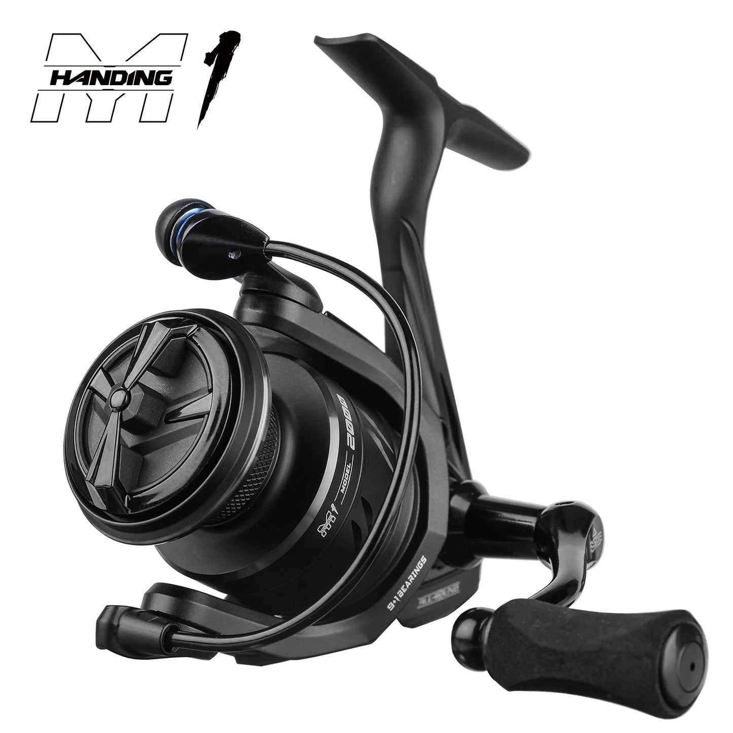 HANDING M1 moulinet de pêche à traînée maximale de 12 kg, 9 + 1 roulements à billes, rapport de vitesse 5.2:1, moulinet puissant pour perche, bar et brochet