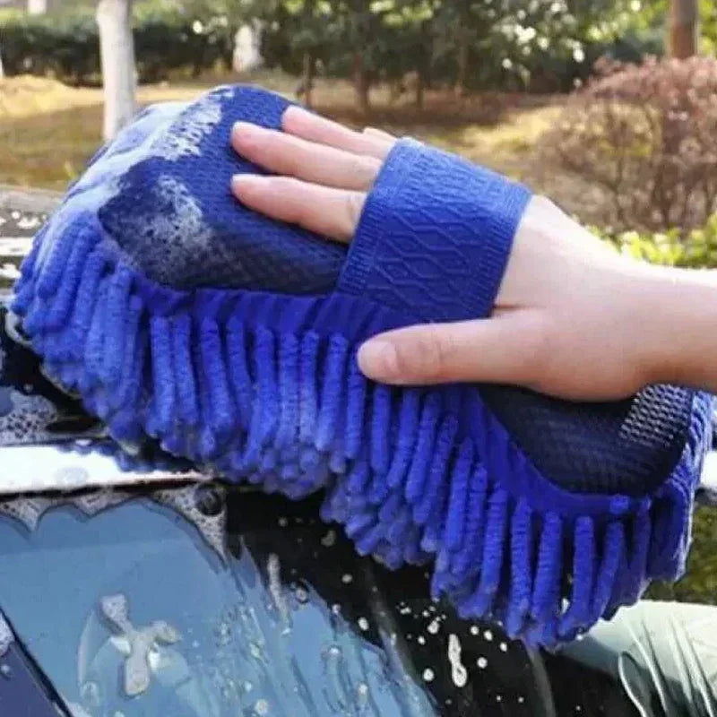 Éponge de lavage de voiture en chenille en microcarence bleue, tampon de brosse de lavage d'entretien, outil de livres, serviette de lavage automatique, gants, accessoires de style, 2 pièces