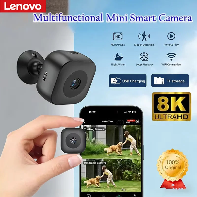 Caméra de sécurité WiFi miniature 8K — vision nocturne couleur, étanche, détection de mouvement, surveillance