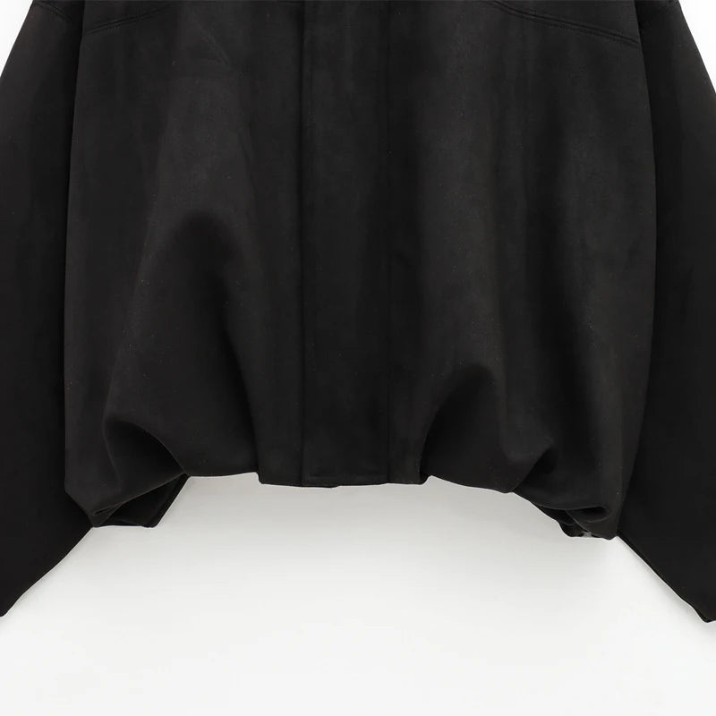HXAO femmes Bomber veste revers fermeture éclair manches longues veste en daim femmes 2025 haute rue recadrée vestes de course manteaux vêtements d'extérieur