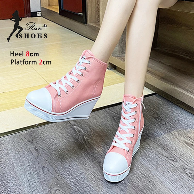 Women's Canvas Sneakers Spring Autumn Lace-up Platform Shoes Women's High Platform Casual Shoes Zapatillas Mujer Chaussure Femme