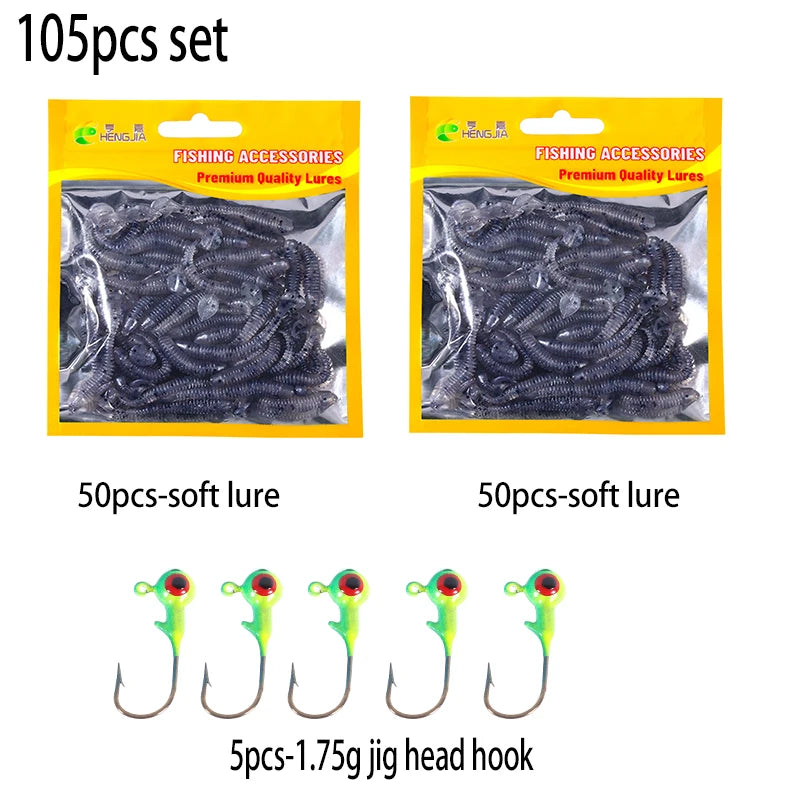 Hengjia 10-50pcs/lot 4.5CM Small Soft Silicone T-Tail Worm Swimbait Lure Fishing Tackle for Carp Black-bass Pike