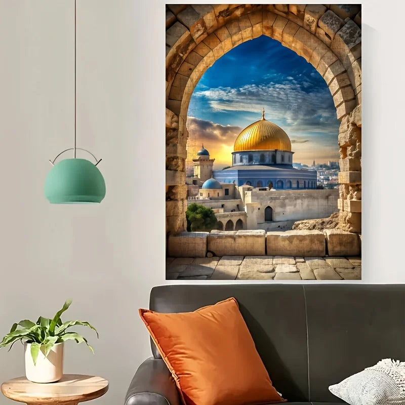 Rompecabezas de 1000 piezas Cúpula de la Roca, Jerusalén, horizonte, escena de atardecer azul y dorado, rompecabezas para adultos desafiante para la familia Buen