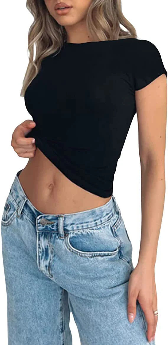 Tops courts Y2K vintage Harajuku pour femmes, couleur unie, esthétique été 2026, t-shirts tube décontractés, vêtements vintage