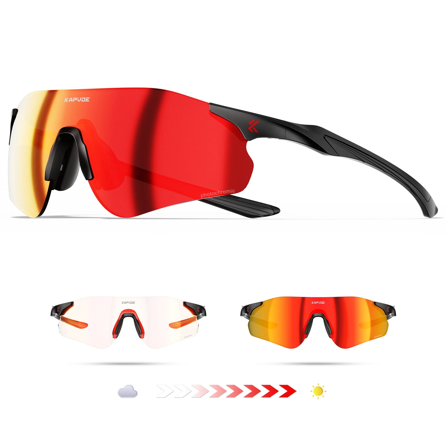 Lunettes de cyclisme et de course photochromiques Kapvoe, pour hommes et femmes, lunettes de soleil pour vélo de route, protection UV400, lunettes de sport pour la conduite