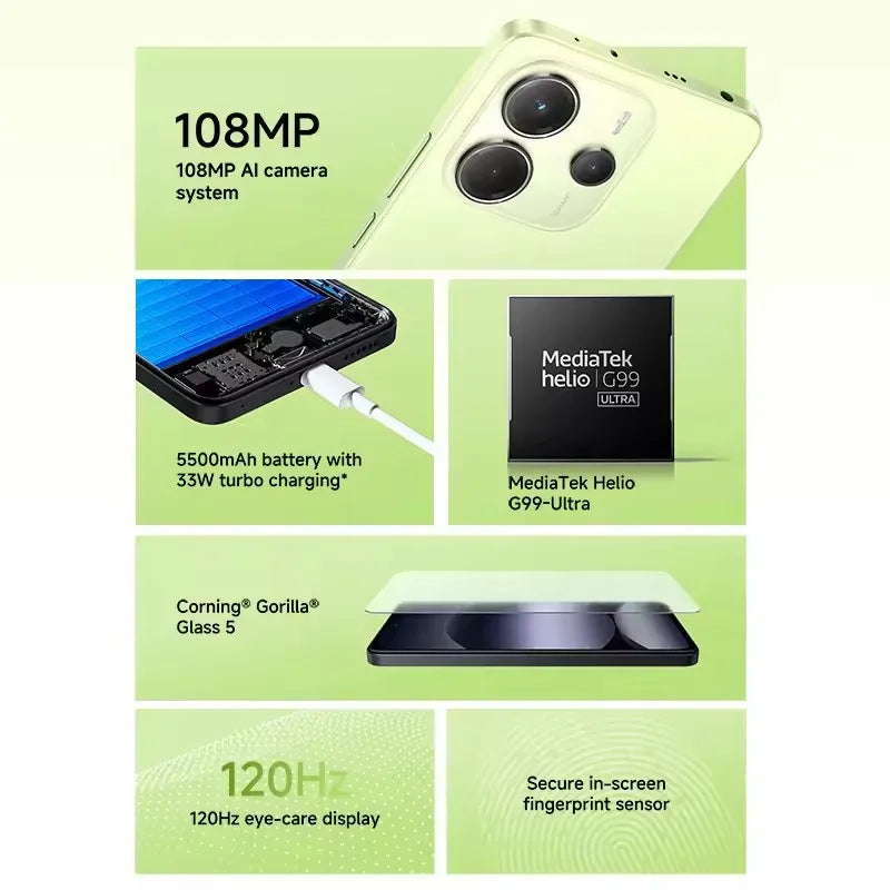Version Globale Redmi Note 14 4G Smartphone MediaTek Helio G99-Ultra NFC Appareil Photo 108MP Écran AMOLED 6,67'' Batterie 5500mAh