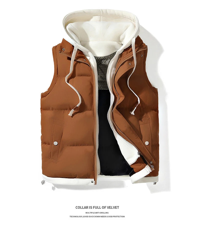 Veste d'hiver à capuche pour hommes, manteau en duvet de coton, gilet épais, gilet chaud, manteau décontracté