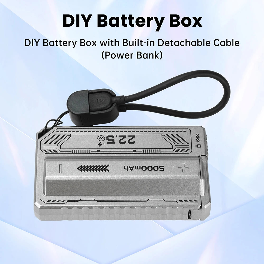 Boîtier de batterie externe 21700 PD 20W, charge rapide, câble intégré, batterie externe détachable, boîtier de batterie DIY (sans batterie)