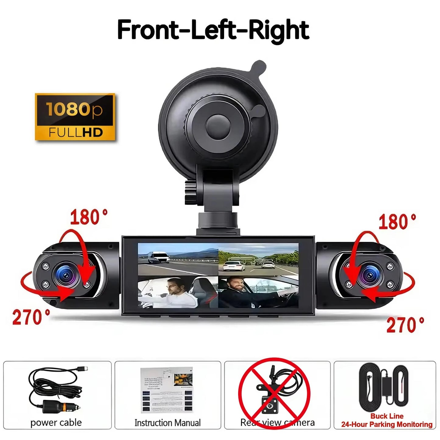 Dash Cam Vehicle DVR 4-Camera Video Recorder for Cars Black Box Front Rear Internal Night Vision Loop Recording 360 Car Dashcam