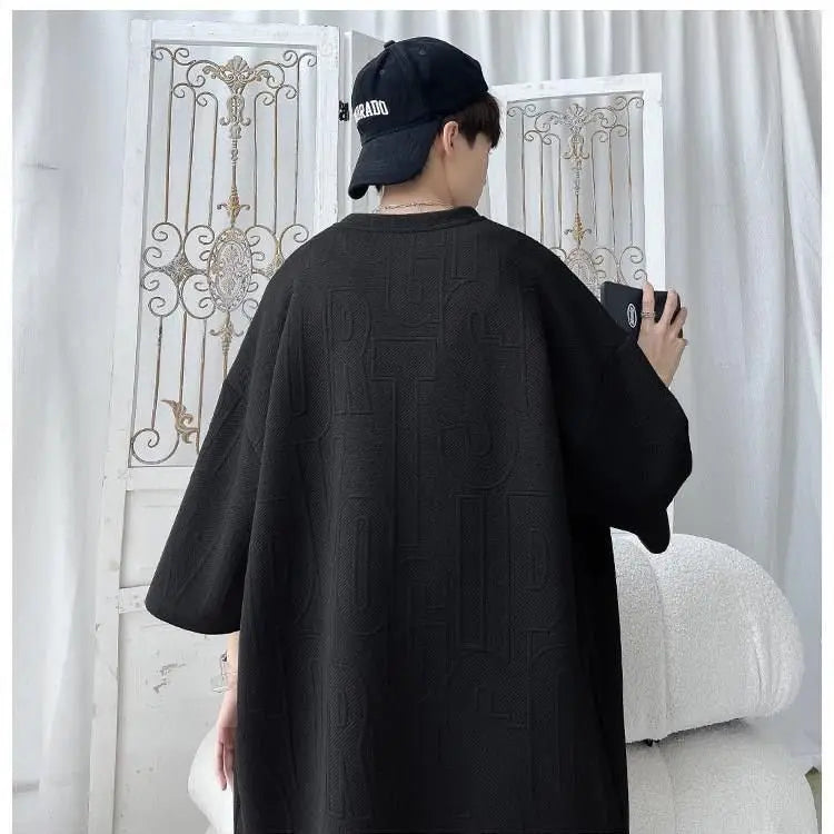 Ensemble d'été homme 2026 — T-shirt décontracté et short en tissu gaufré, survêtement uni ample