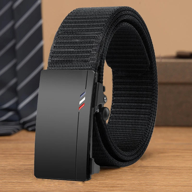 Men's Nylon Belt, Casual Woven Canvas, Breathable, Automatic Buckle, Outdoor Sports Strap, Fashionable Jean Belt