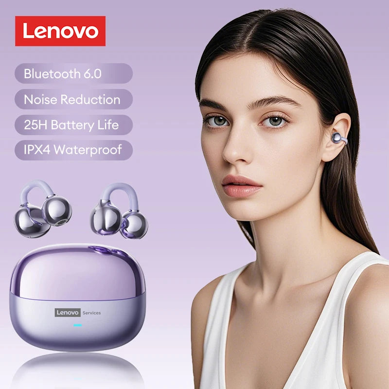 Auriculares Lenovo LE302 HIFI estéreo deportivos de clip abierto, Bluetooth 6.0 con cancelación de ruido y batería de larga duración