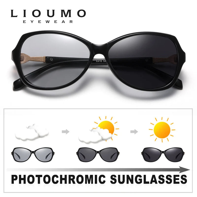 LIOUMO - Stylish Crystal Women's Sunglasses, Polarized, Photochromic, Luxury, Chameleon Effect, Women's Sunglasses