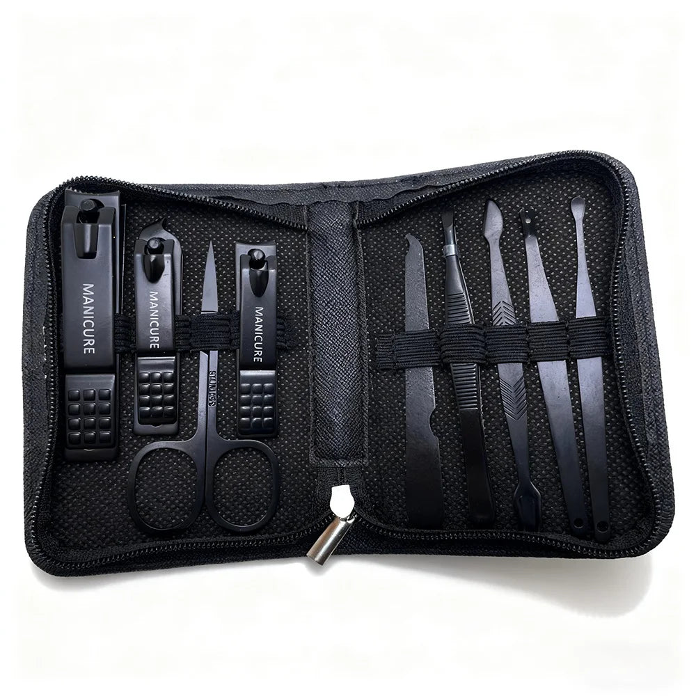 Manicure Set with Leather Case, Professional Pedicure and Facial Care Tools Kits, Stainless Steel Nail Clipper Sets, Gift, 6-9 Pieces