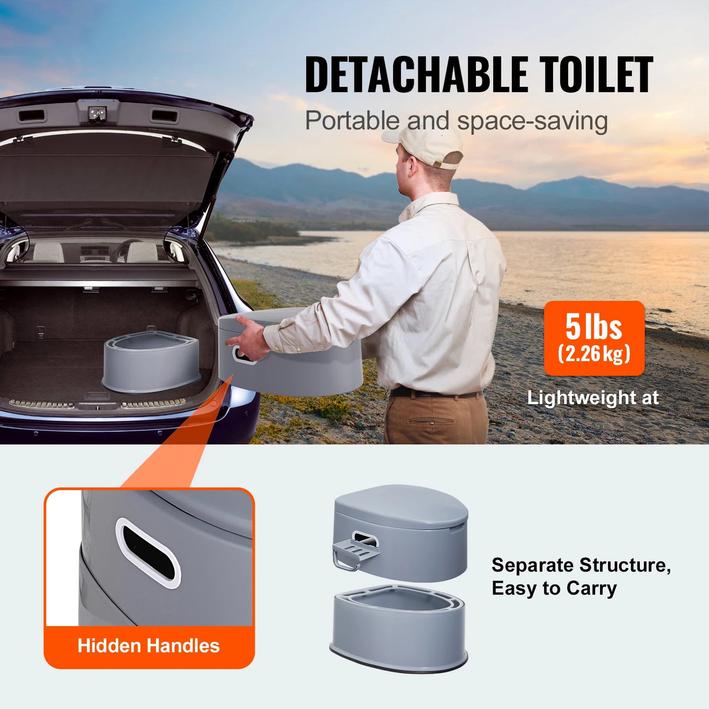 SucceBuy Toilettes portables pour camping Toilettes de voyage avec seau intérieur amovible de 1,3 gal/porte-papier amovible pour un long voyage sur route
