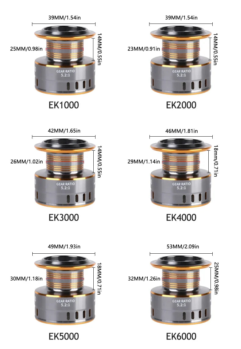 Professionnel Ultra léger 1000 ~ 7000 5.2:1 rapport de vitesse, traînée maximale de 26LB CNC bobine en métal moulinet de pêche pour l'eau douce et salée