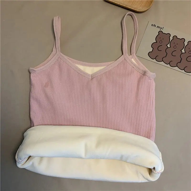 Mujer invierno ropa interior cálida color sólido térmica casual lencería sexy elasticidad mujer delgada terciopelo camiseta sin mangas