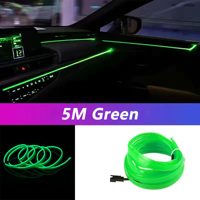 Car Interior LED Strip Light Neon EL Wire Auto Decorative Lamp DIY Flexible Ambient Light USB Party Stops Diode 5m