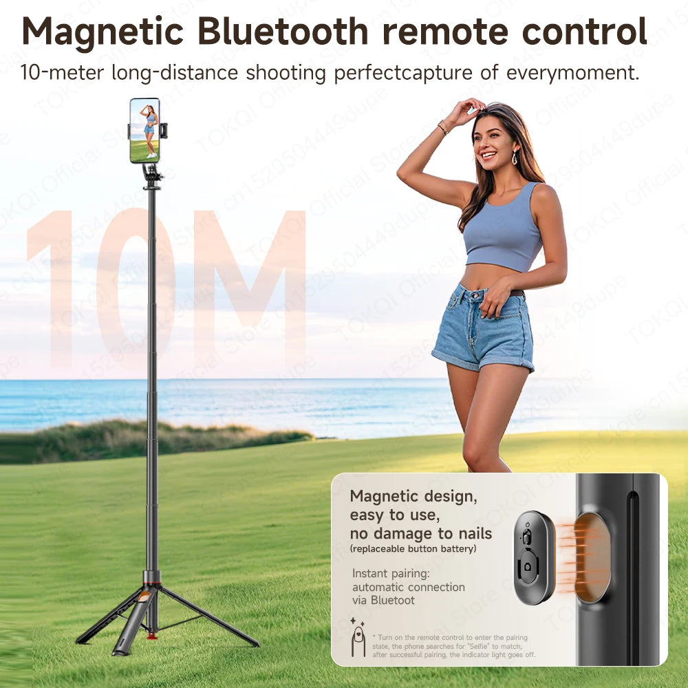 TOKQI TT03 — Perche à Selfie Extensible 1.76m Ouverture Auto Télécommande Magnétique