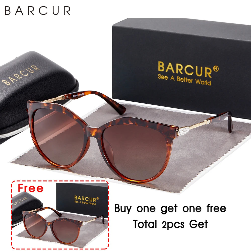 BARCUR-Gafas de sol polarizadas ojo de gato para mujer, redondas, degradadas, Oculos