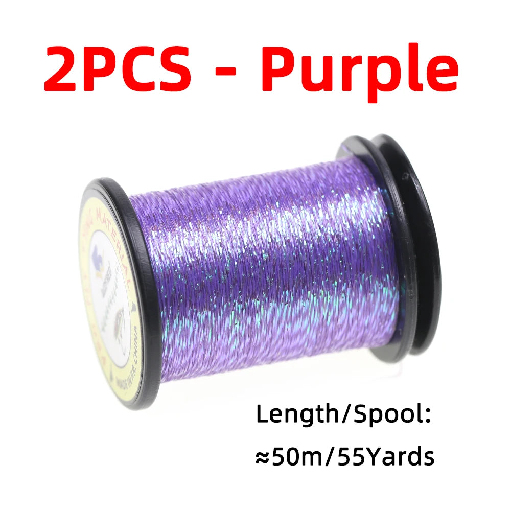 2/4 pièces 50M Fil métallique scintillant Glint Nymph Tinsel pour la confection de mouches (Buzzer Nymphs, mouches sèches/humides) et leurres de pêche à la truite