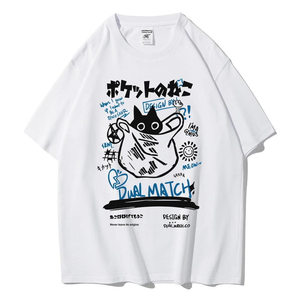 T-Shirt Chat Kawaii Harajuku — Couple Streetwear Y2K Manches Courtes 2024