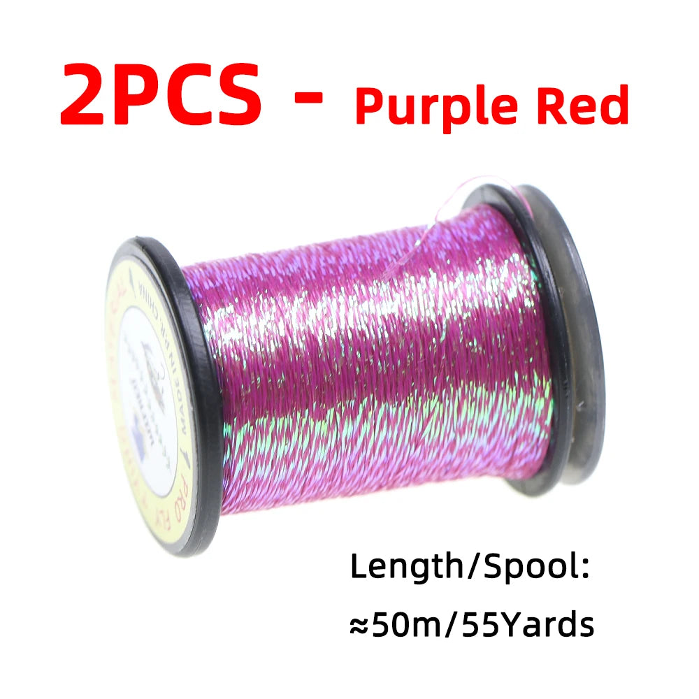 2/4 pièces 50M Fil métallique scintillant Glint Nymph Tinsel pour la confection de mouches (Buzzer Nymphs, mouches sèches/humides) et leurres de pêche à la truite