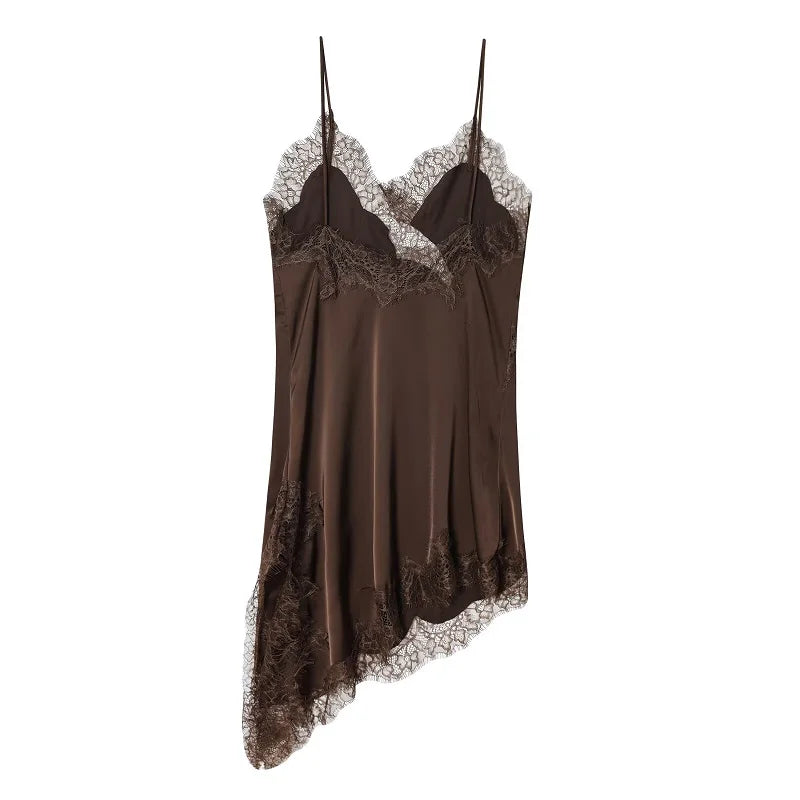 Robe Mini Dentelle Satin Dos Nu Femme — Asymétrique Fête Sexy Plage Été