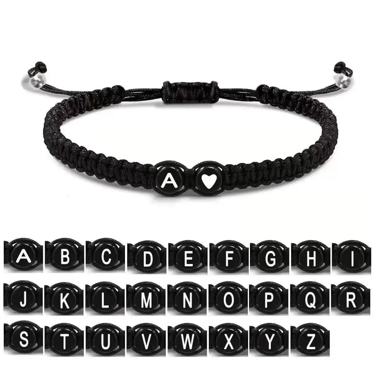 26 Initial Letter Heart Handmade Adjustable Bracelets A-Z Braided Name Bracelets for Women Men Friendship Jewelry Gifts