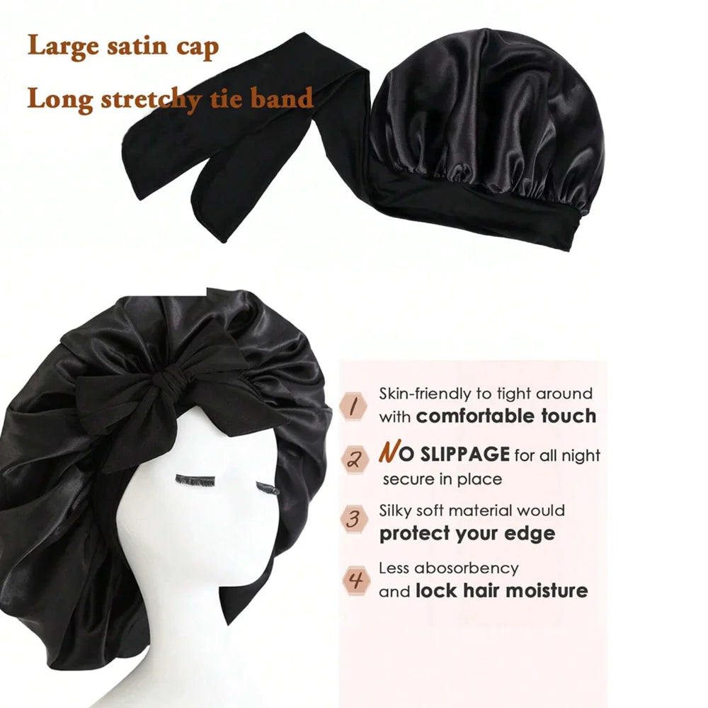Adjustable Satin Bonnet for Men and Women, Sleeping Cap, Hair, Heavy Band