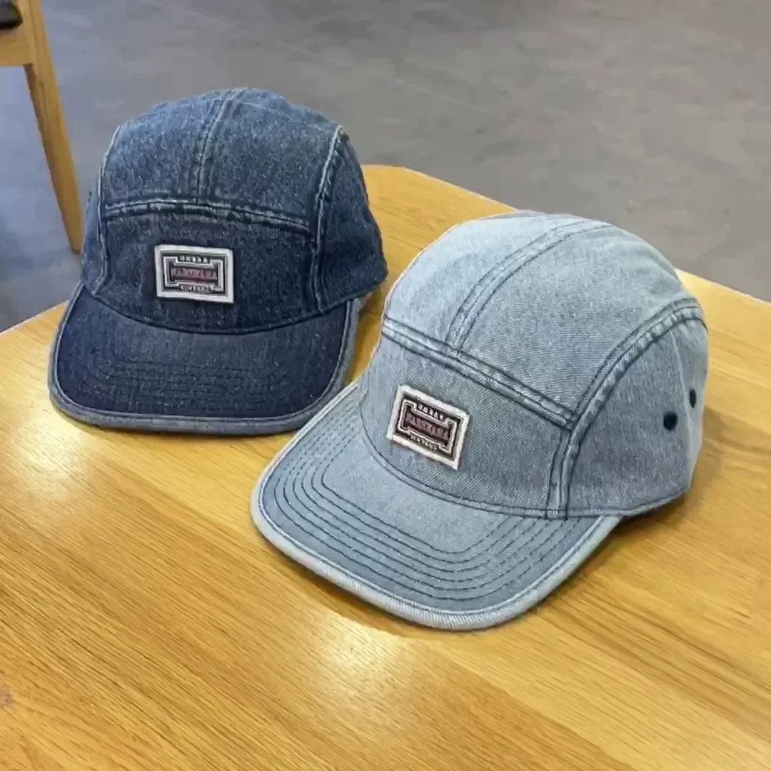 Vintage Denim Flat Brim Baseball Cap for Men and Women, Harajuku Snapback Cap, Streetwear Fashion, 5-Panel Skateboard Hat