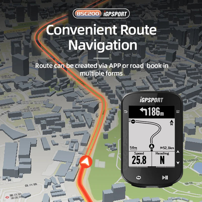 Ordinateur de vélo GPS sans fil — compteur de vitesse numérique, navigation route, chronomètre, odomètre