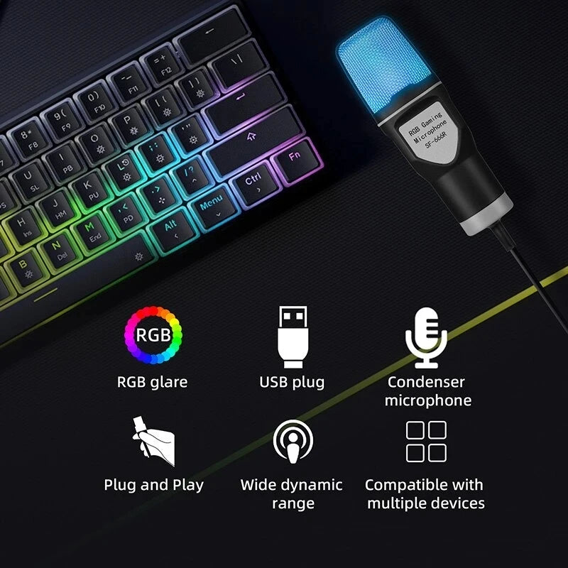 Microphone USB à condensateur pour gaming et podcast – Micro filaire pour PC, streaming et karaoké