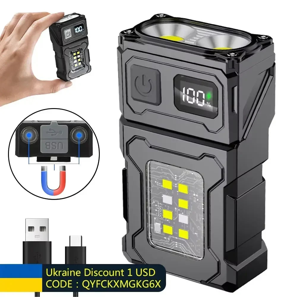 MINI lampe de poche LED Rechargeable par USB, lampe de poche Portable à aimant arrière, lanterne de Camping Super brillante, lumière de secours COB latérale