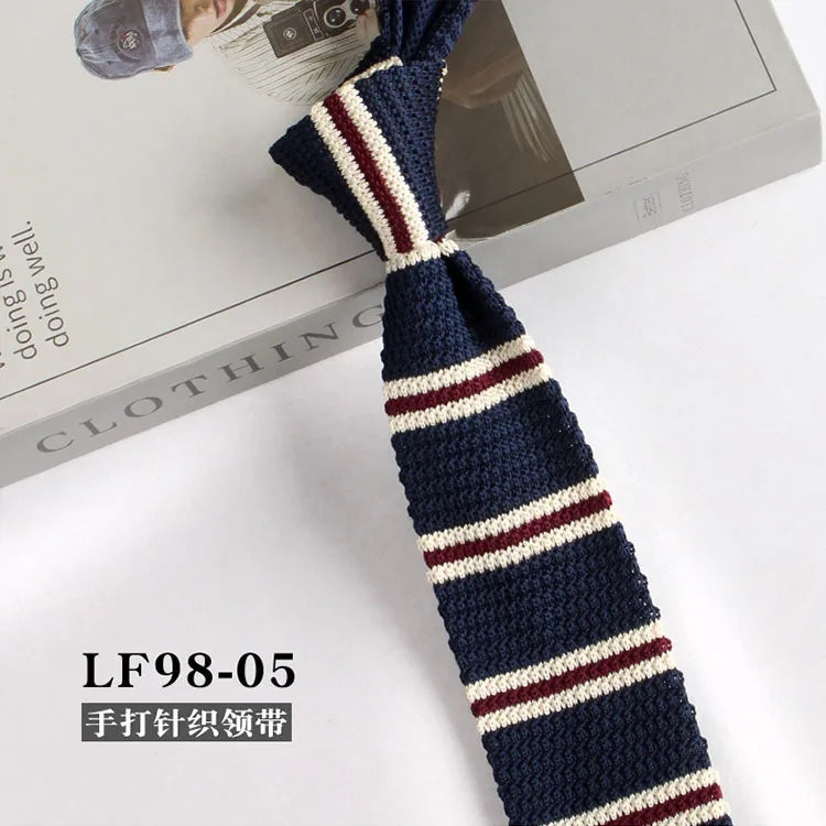 Cravates tricotées rayées pour hommes, rétro étroit, Style coréen, chemises décontractées, accessoires, costume, cravate