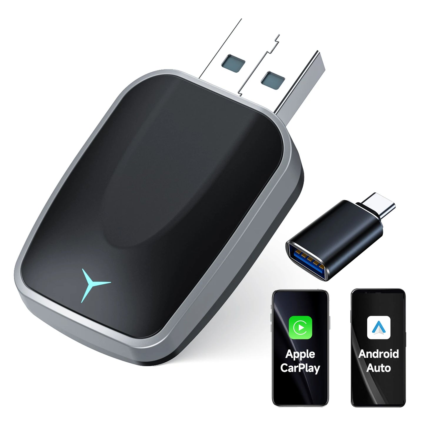 2-in-1 Wired to Wireless CarPlay and Wireless Android Auto Adapter Plug & Play