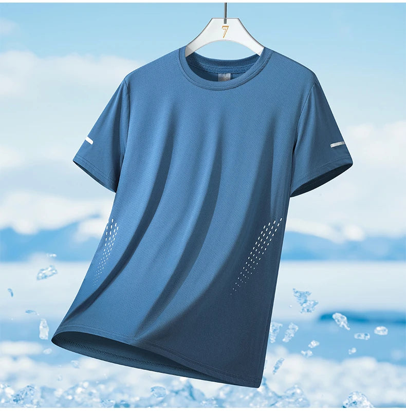 CHRLCK hommes course séchage rapide T-shirts respirant randonnée pêche T-shirts élasticité douce Sports de plein air chemise courte été