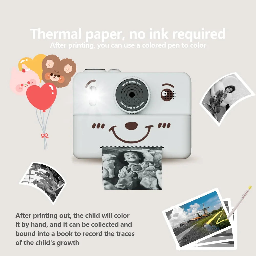 Cámara digital para niños con impresora instantánea, miniimpresora, pantalla de 2,8 pulgadas, vídeo, impresora térmica portátil, cámara para niños con impresora