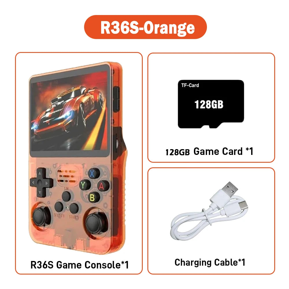 R36S ARKOS Consola de videojuegos portátil retro de 3,5 pulgadas IPS con múltiples colores disponibles, pantalla de reproductor portátil, 64GB de juegos