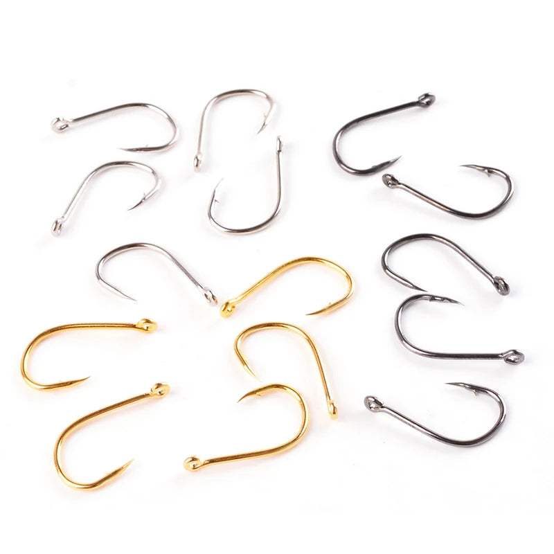 Ensemble d'Hameçons Pêche 100 Pièces — Acier Haute Teneur Carbone, Cercle Barbelé, Carpe, Mouche