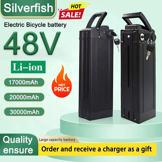 Foldable 48V 30Ah Self-Propelled Battery Silverfish-Battery for Electric Bicycle 17Ah 20Ah High Capacity 18650 Lithium Battery