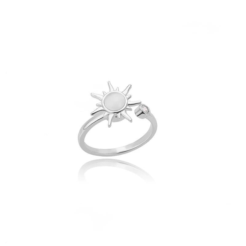 Anillo antiestrés para mujer de acero inoxidable con colgante de sol, spinner para la ansiedad, joyería de moda, regalo de cumpleaños, envío gratis