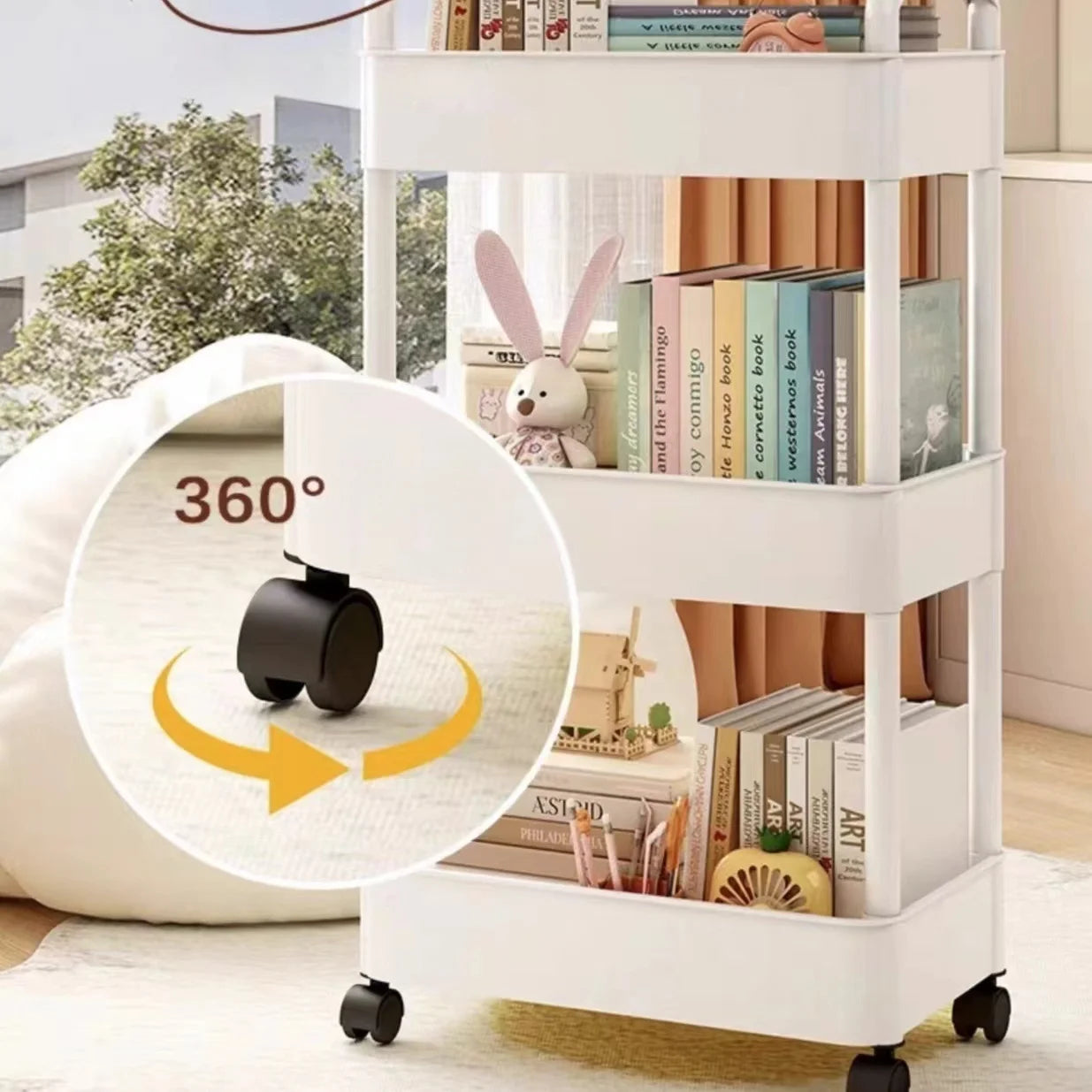 Plastic Rolling Utility Cart with Handle, Storage Cart for Office, Living Room, Kitchen, Mobile Storage Assessment with Wheel