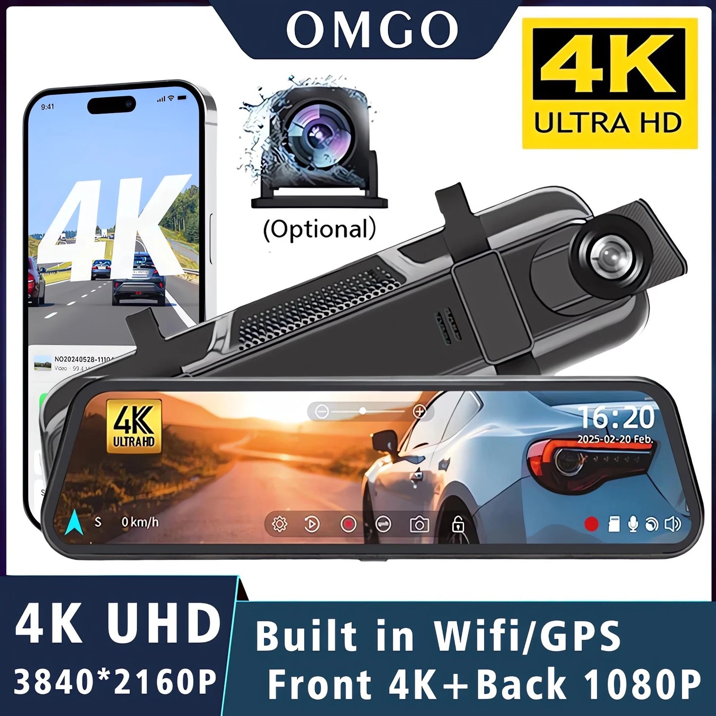 10 "Dash Cam 4K 2160P GPS WIFI voiture Dvr miroir double lentille Dashcam IPS écran voiture caméra lecteur enregistreur flux rétroviseur