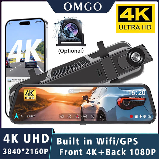 10 "Dash Cam 4K 2160P GPS WIFI coche Dvr espejo doble lente Dashcam IPS pantalla coche cámara reproductor grabador flujo espejo retrovisor