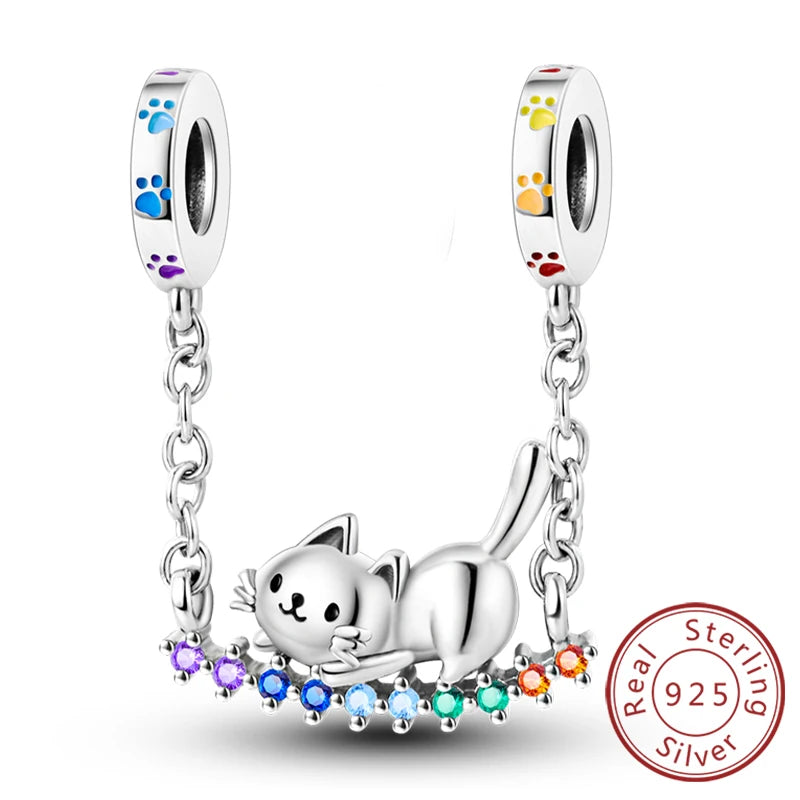 Abalorios de plata de ley 925 con huellas de perro, gato, corazón, animales, abalorios que se ajustan a pulseras, collares, colgantes, joyas para mujer, para hacer tú mismo