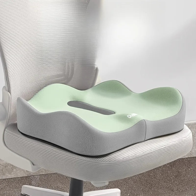 Coussin de siège en mousse à mémoire de forme, 1 pièce, support ergonomique 3D |   Vert clair et gris, polyester lavable, essentiels pour voiture/bureau